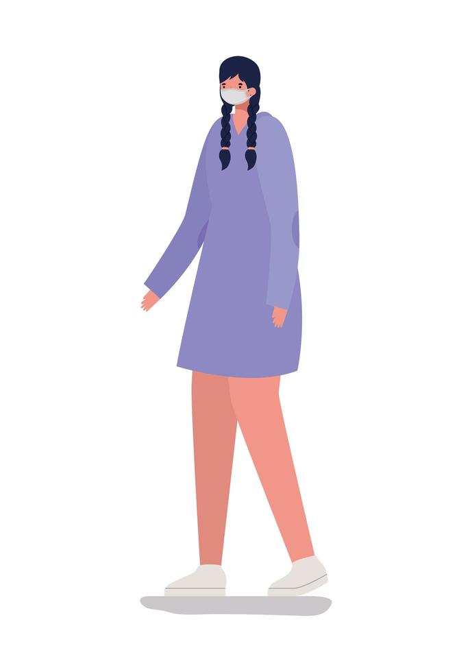 vrouw met veiligheidsmasker en paarse jurk vector