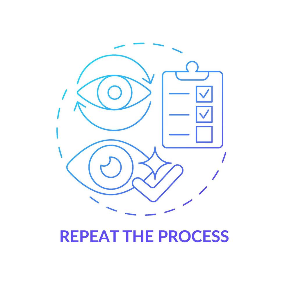 herhaal het proces verloop concept icoon. uitvoeren van aanbevelingen van artsen. herhalende reiniging rond ogen abstracte idee dunne lijn illustratie. vector geïsoleerde omtrek kleur tekening