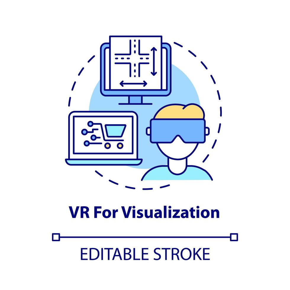 vr voor visualisatie concept icoon. internet winkelen. het kiezen van producten in de winkel vrijwel abstracte idee dunne lijnillustratie. vector geïsoleerde omtrek kleur tekening. bewerkbare streek