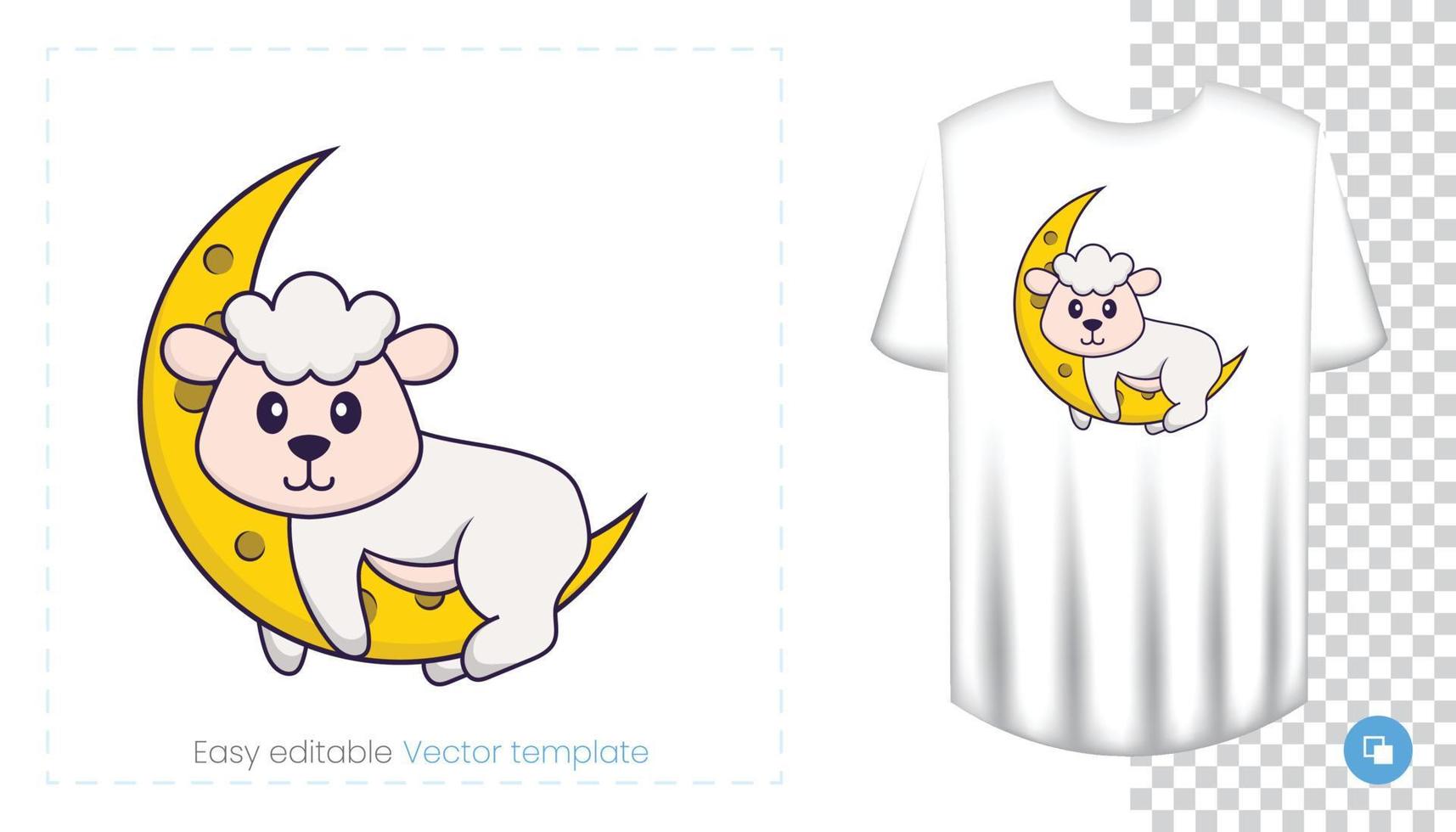 schattig schapen karakter. prints op t-shirts, sweatshirts, hoesjes voor mobiele telefoons, souvenirs. geïsoleerde vectorillustratie op witte achtergrond. vector