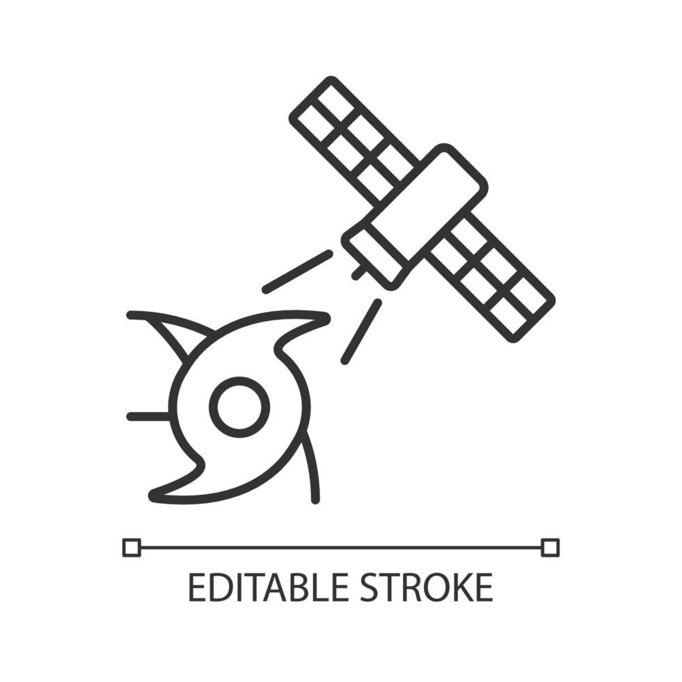 weer, klimaatmonitoring satelliet lineair icoon. meteorologische waarneming. dunne lijn aanpasbare illustratie. contour symbool. vector geïsoleerde overzichtstekening. bewerkbare streek