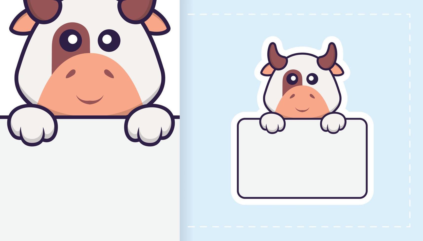 schattig koe mascotte karakter. kan worden gebruikt voor stickers, patches, textiel, papier. vector illustratie