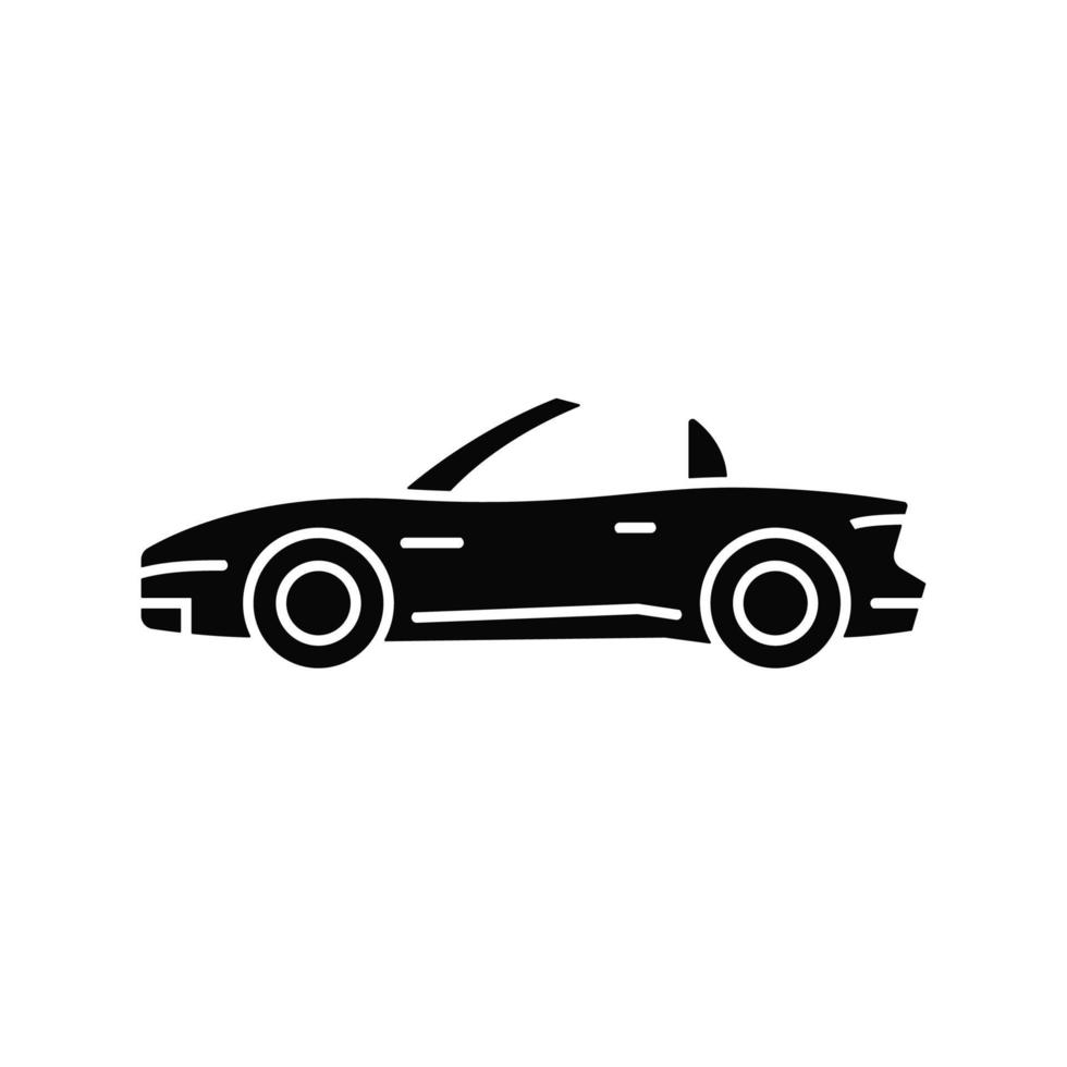 converteerbare auto zwarte glyph pictogram. cabriolet met schuifdak. open auto rijervaring. tweedeurs sportwagen. silhouet symbool op witte ruimte. vector geïsoleerde illustratie