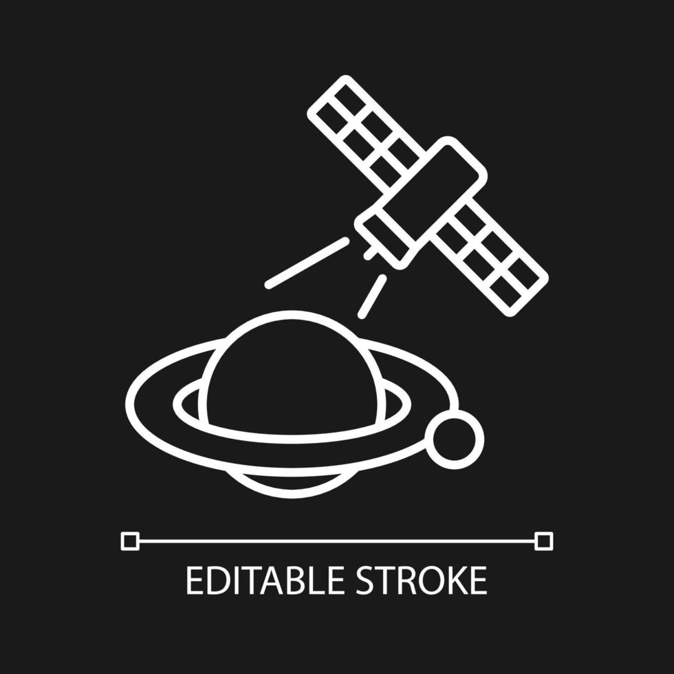 planeten observatie proces wit lineair pictogram voor donker thema. planetaire anomalieën vast te leggen. dunne lijn aanpasbare illustratie. geïsoleerd vectorcontoursymbool voor nachtmodus. bewerkbare streek vector