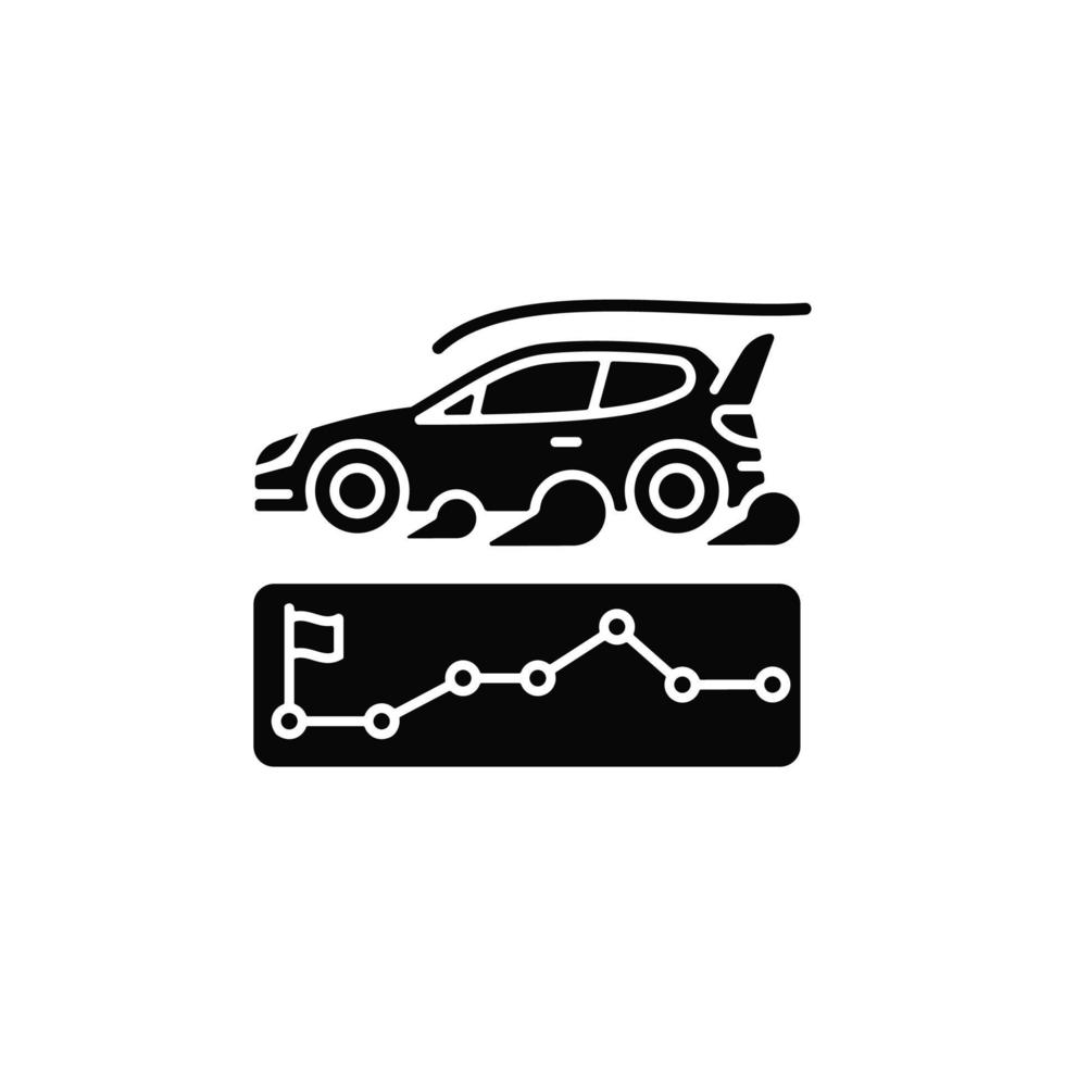 rally evenement zwarte glyph pictogram. motorsport competitie. van punt naar punt formaat. uitdaging voor autoprestaties. controlepunten instellen. silhouet symbool op witte ruimte. vector geïsoleerde illustratie