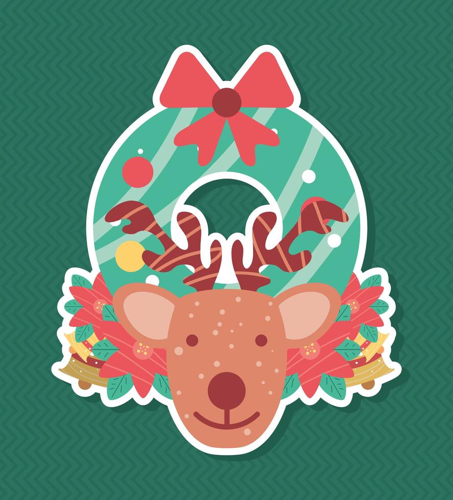 kerst herten en krans sticker vector