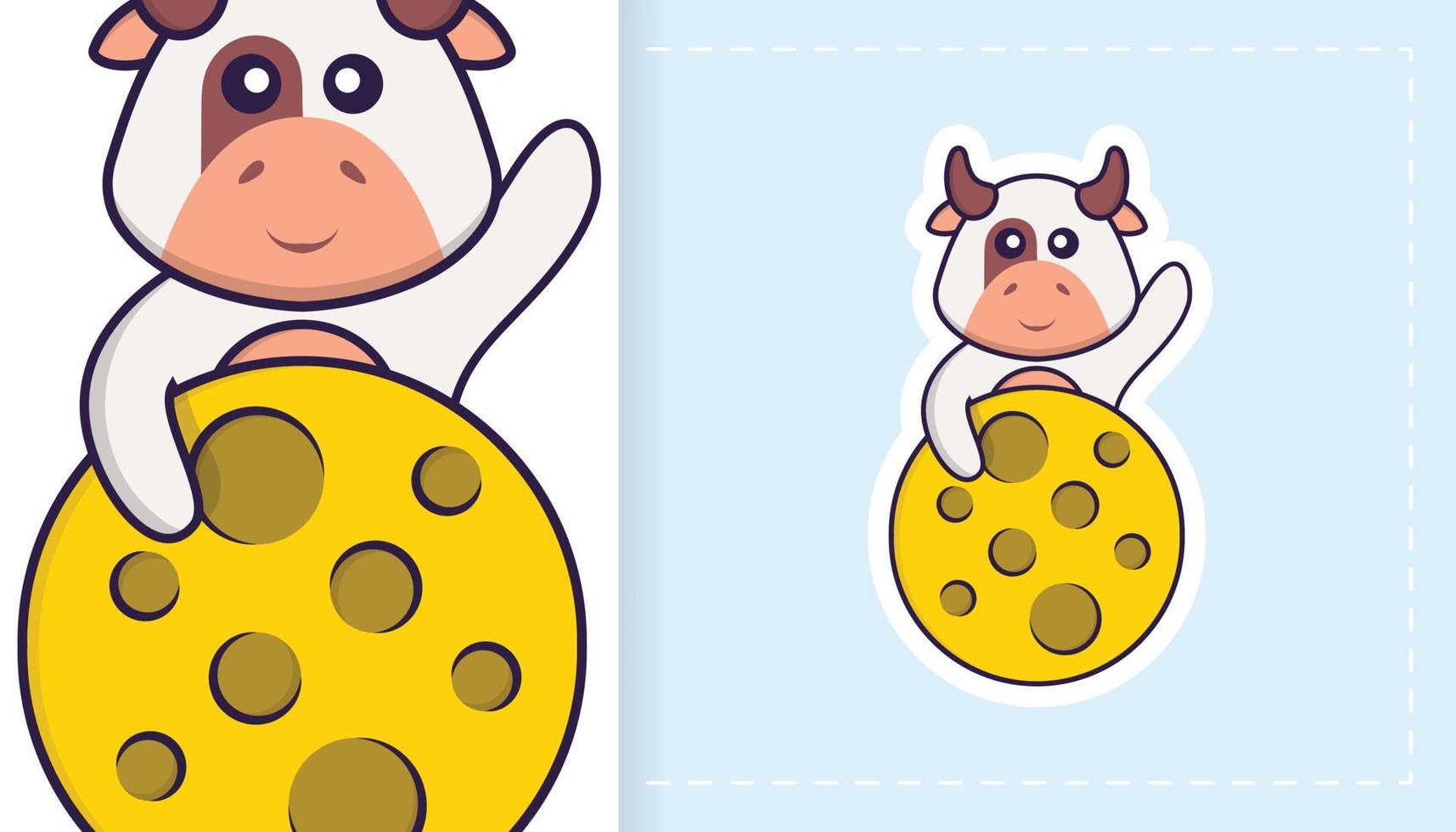 schattig koe mascotte karakter. kan worden gebruikt voor stickers, patches, textiel, papier. vector illustratie