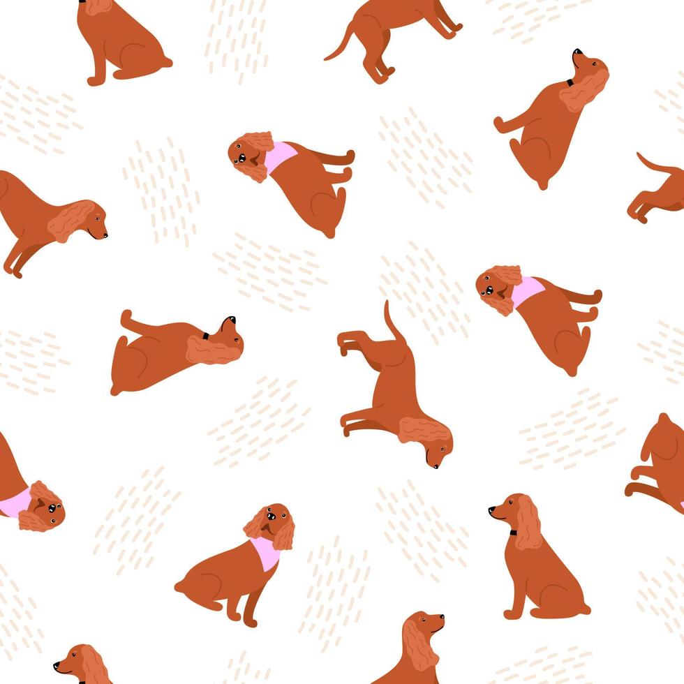 naadloos patroon met hondenras amerikaans of engels cocker spaniel. doekontwerp met cartoonhond. vectorillustratie van een huisdier flat vector