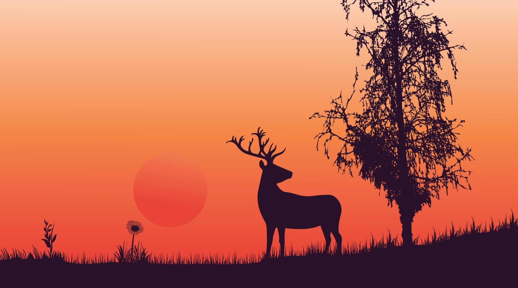 herten in het bos prachtige zonsondergang landschap vectorillustratie vector