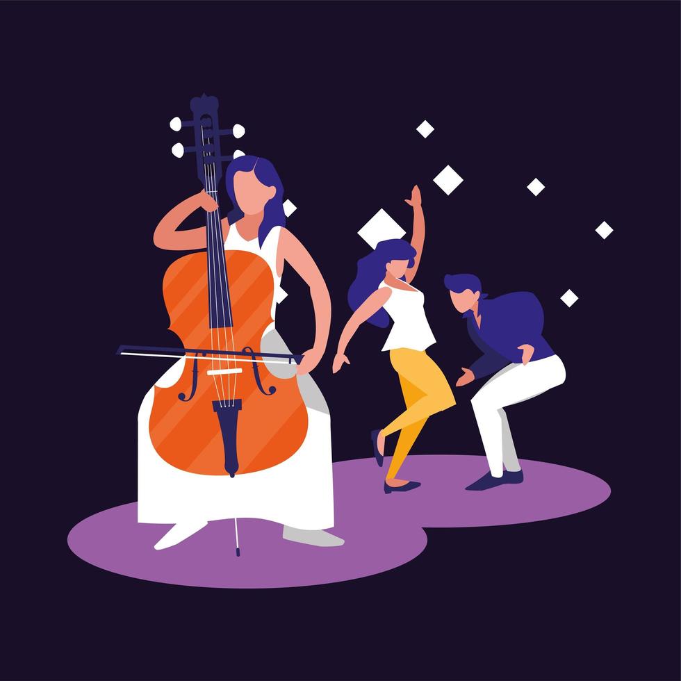 muzikant vrouw en dansers vector design