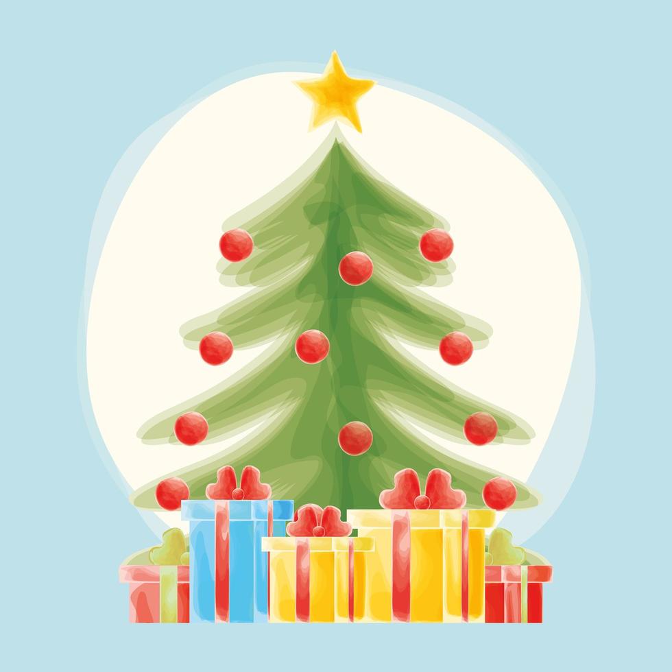 kerstboom en cadeautjes vector