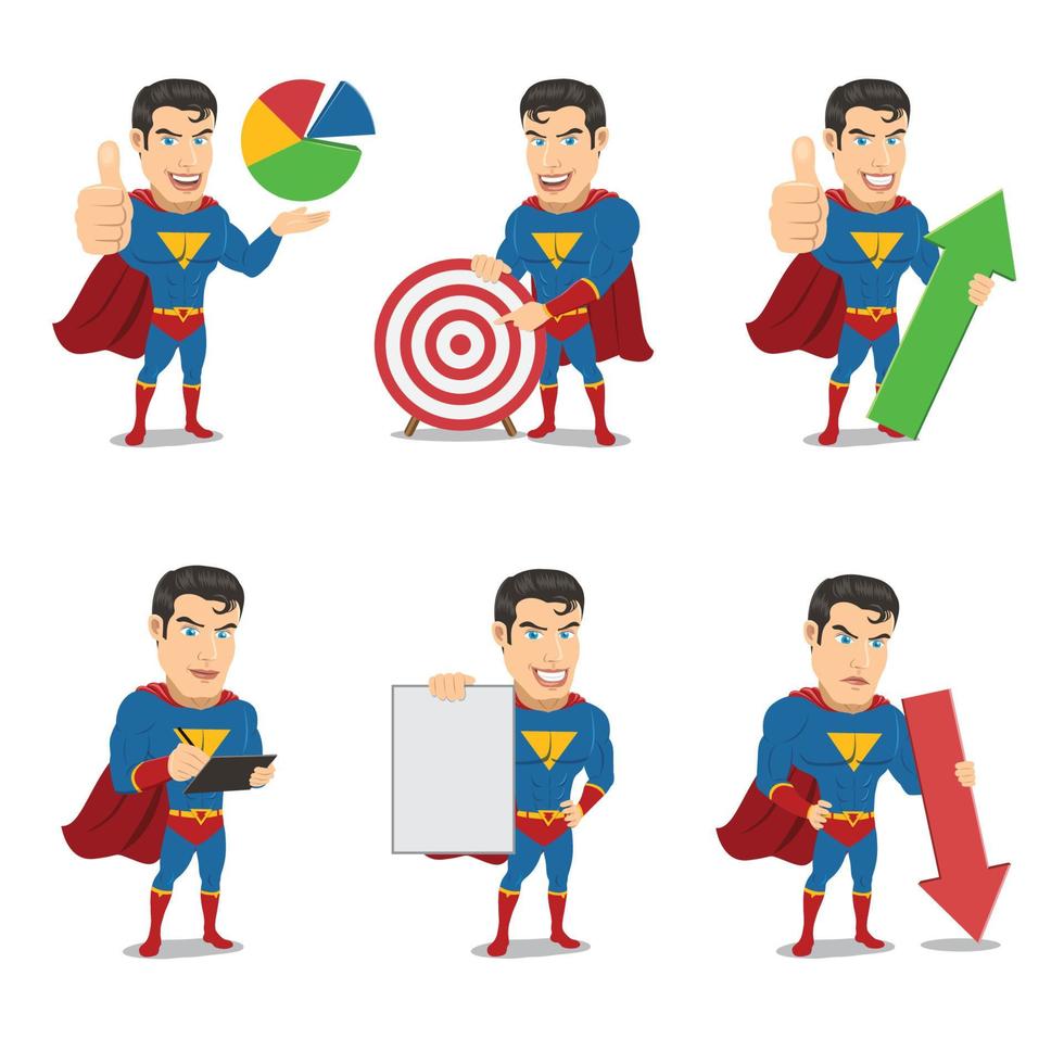 set superheldenpersonages in 6 verschillende poses vector