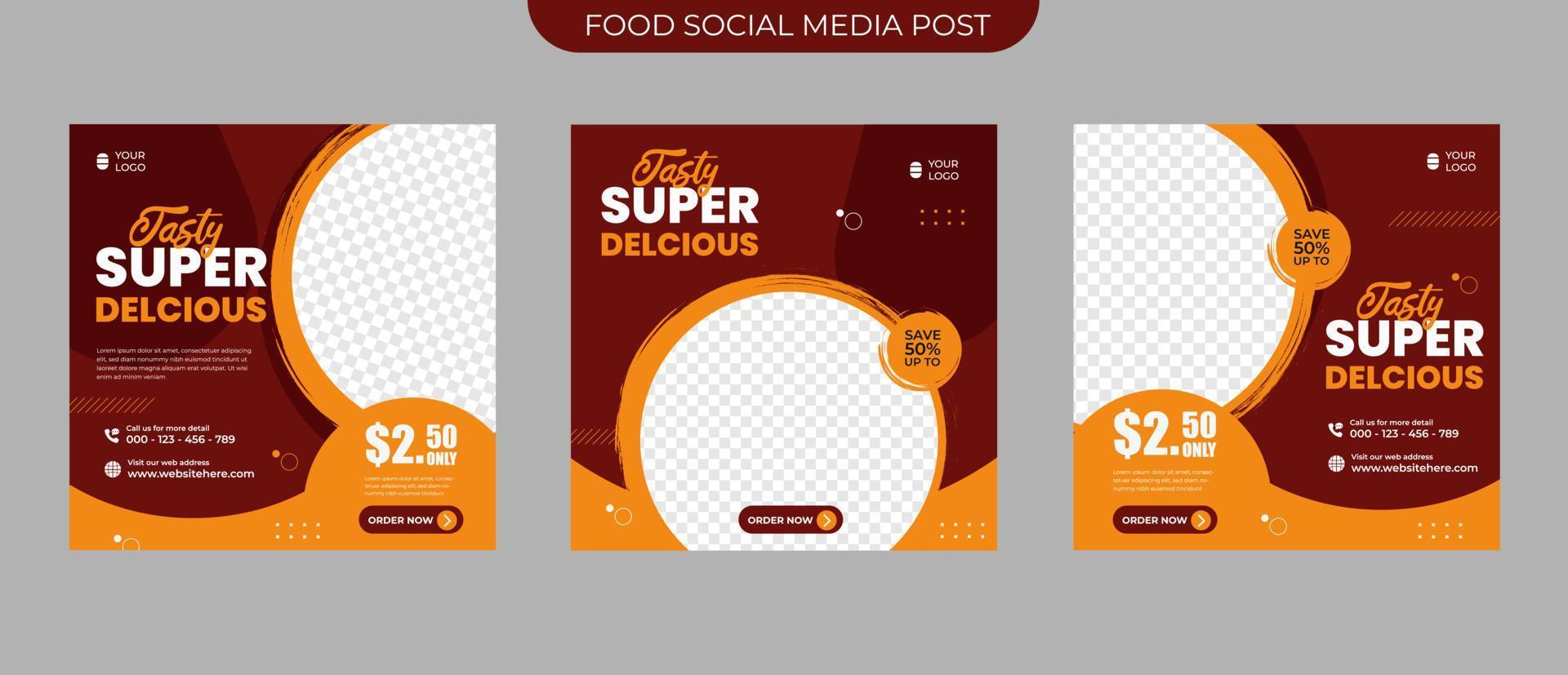 smakelijk heerlijk eten menu restaurant promotie concept voor set van bewerkbare social media post flyer vierkante banner vector sjabloon