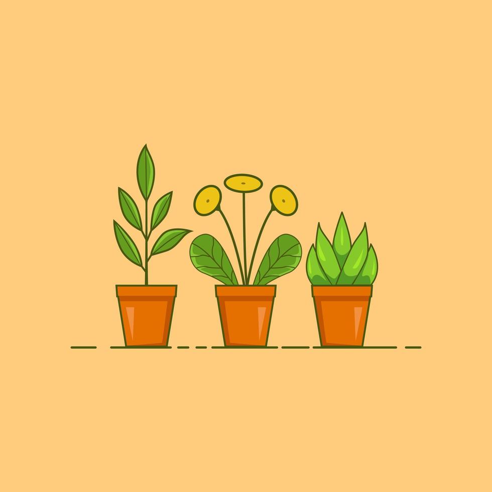 drie set planten huis vectorillustratie, plant vector, planten illustratie, boom vector, bloemen vector