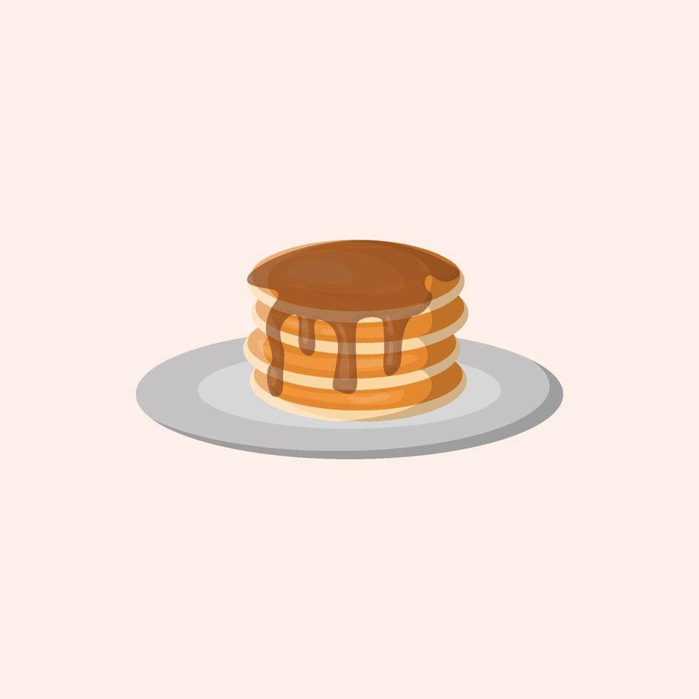 pannenkoeken met chocolade topping op een plaat illustratie, pannenkoeken vector, pannenkoeken pictogram, pannenkoeken geïsoleerd ontwerp op witte achtergrond vector