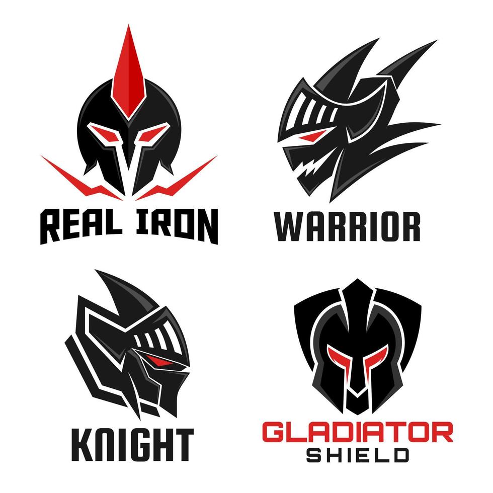 set van gladiator spartaans helm logo-ontwerp vector