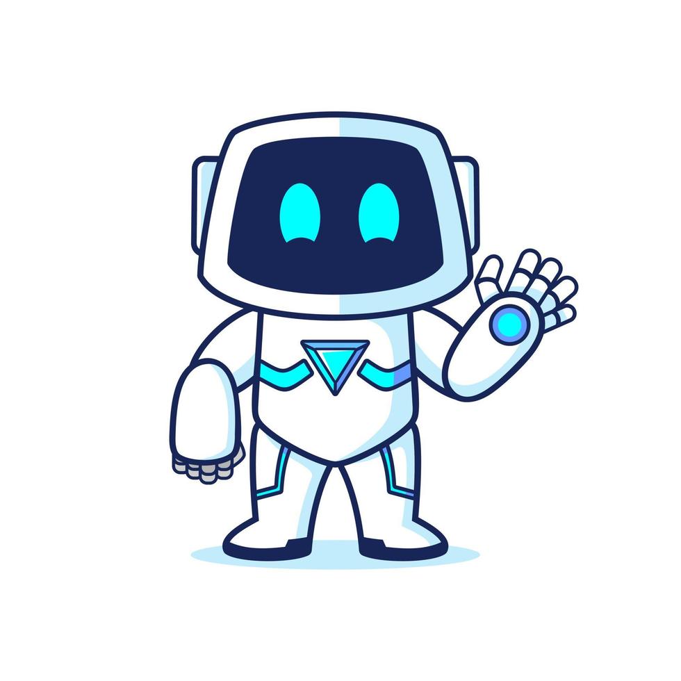 slimme zwaaiende witte mascotte robot karakter vector