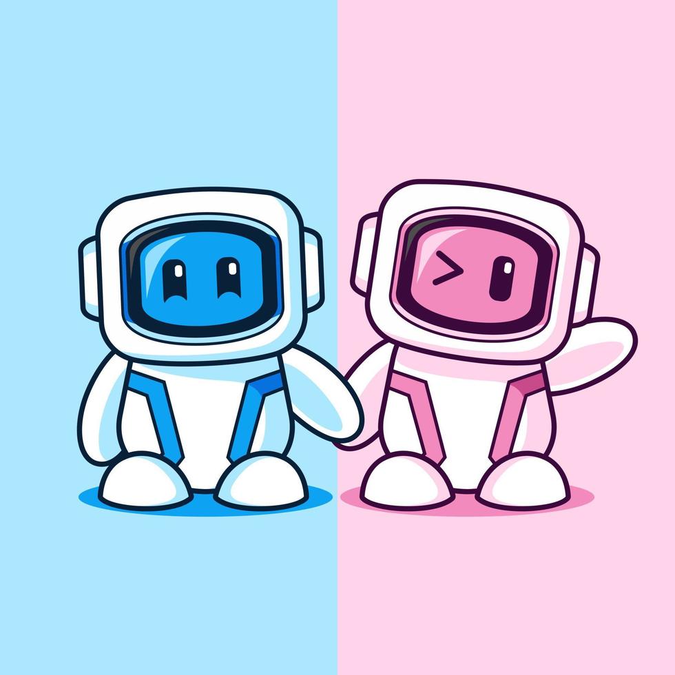 blauw en roze robotpartnerkarakterontwerp vector
