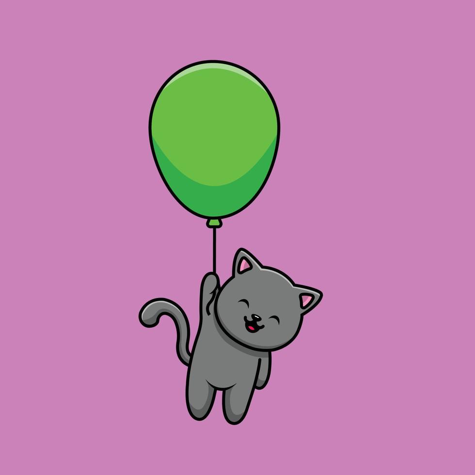 schattige kat zwevend met ballon cartoon vector pictogram illustratie. dier wetenschap pictogram concept geïsoleerde premie vector. platte cartoonstijl