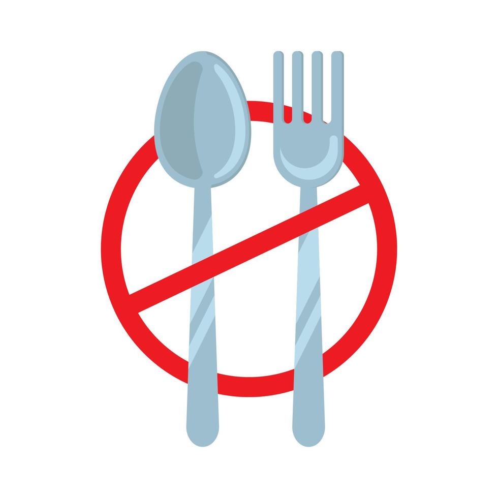 lepel en vork, verboden om te eten, vasten plat ontwerp pictogram, teken, symbool, pictogram, illustratie vector eps10