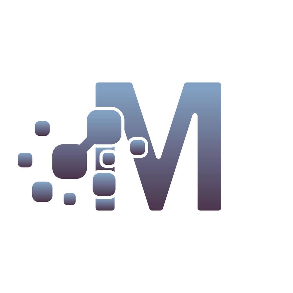 m eerste letter logo-ontwerp met digitale pixels vector