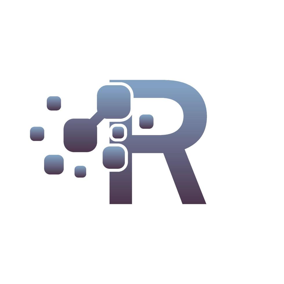 r eerste letter logo-ontwerp met digitale pixels vector