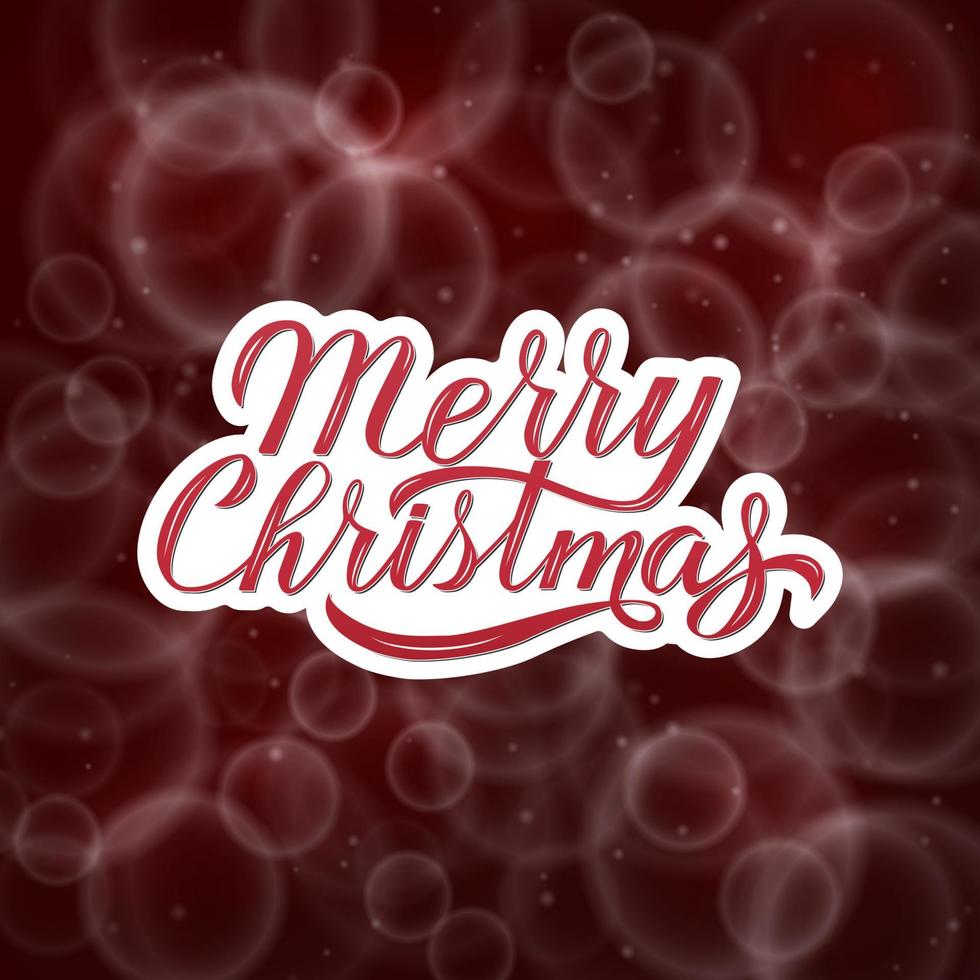 merry christmas kalligrafie belettering op sparkle rode achtergrond met bokeh. viering citaat hand getekend met borstel. vakantie feest decor. gemakkelijk te bewerken vectorsjabloon vector