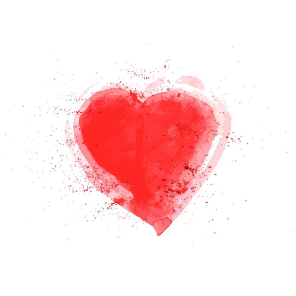 rood hart met de hand beschilderd met penseel. aquarel effect. grunge hart vectorillustratie. Valentijnsdag thema vectorillustratie. vector