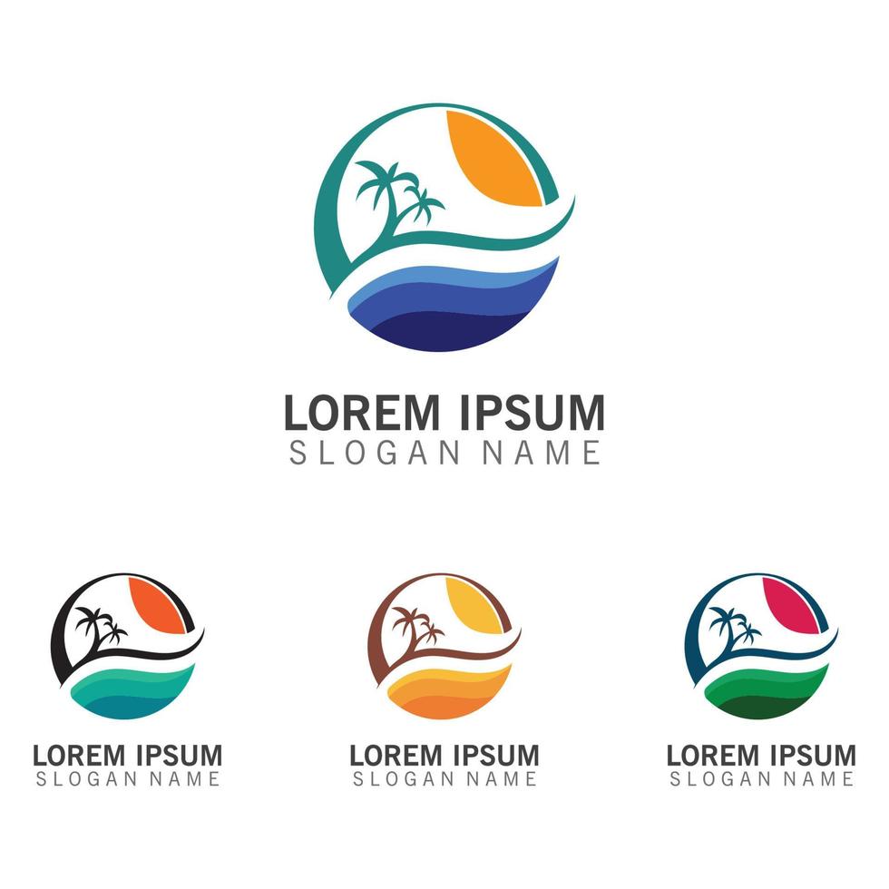 zomer water golf logo sjabloon, circulaire zon logo, vakantie, strand pictogram illustratie vector