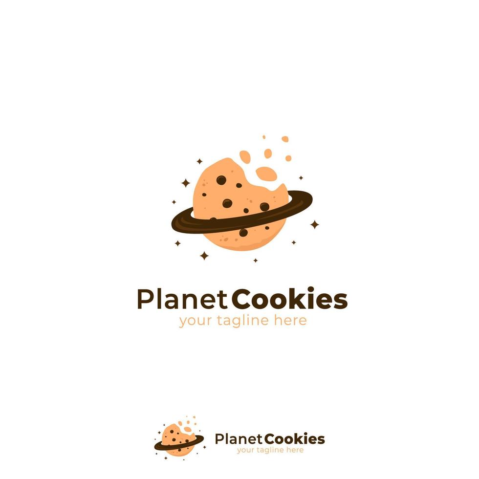 planeetkoekjeslogo met gebeten koekjes en planeetringpictogram symboolillustratie vector