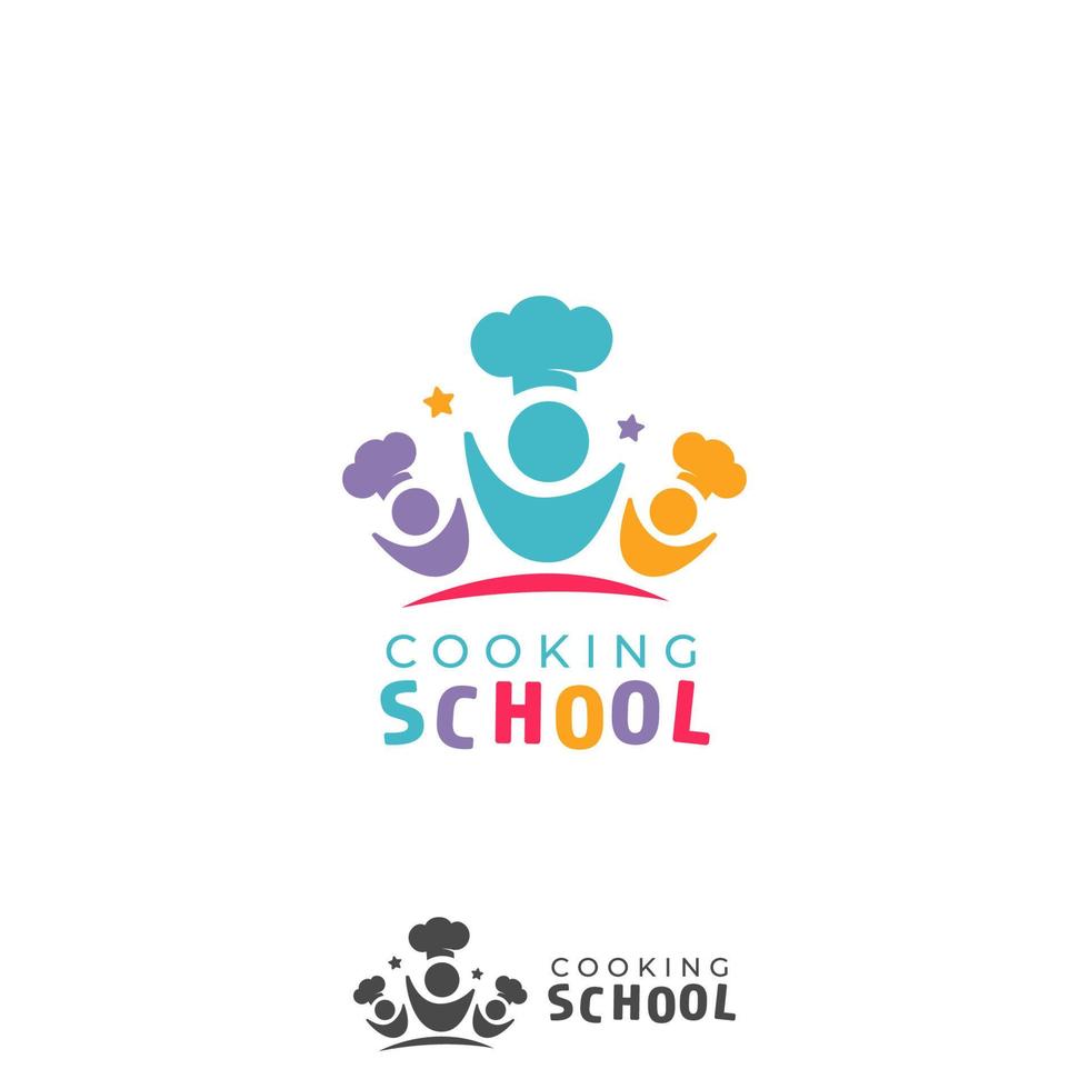 kinderen kinderen koken school logo icoon in grappige full colour stijl vector