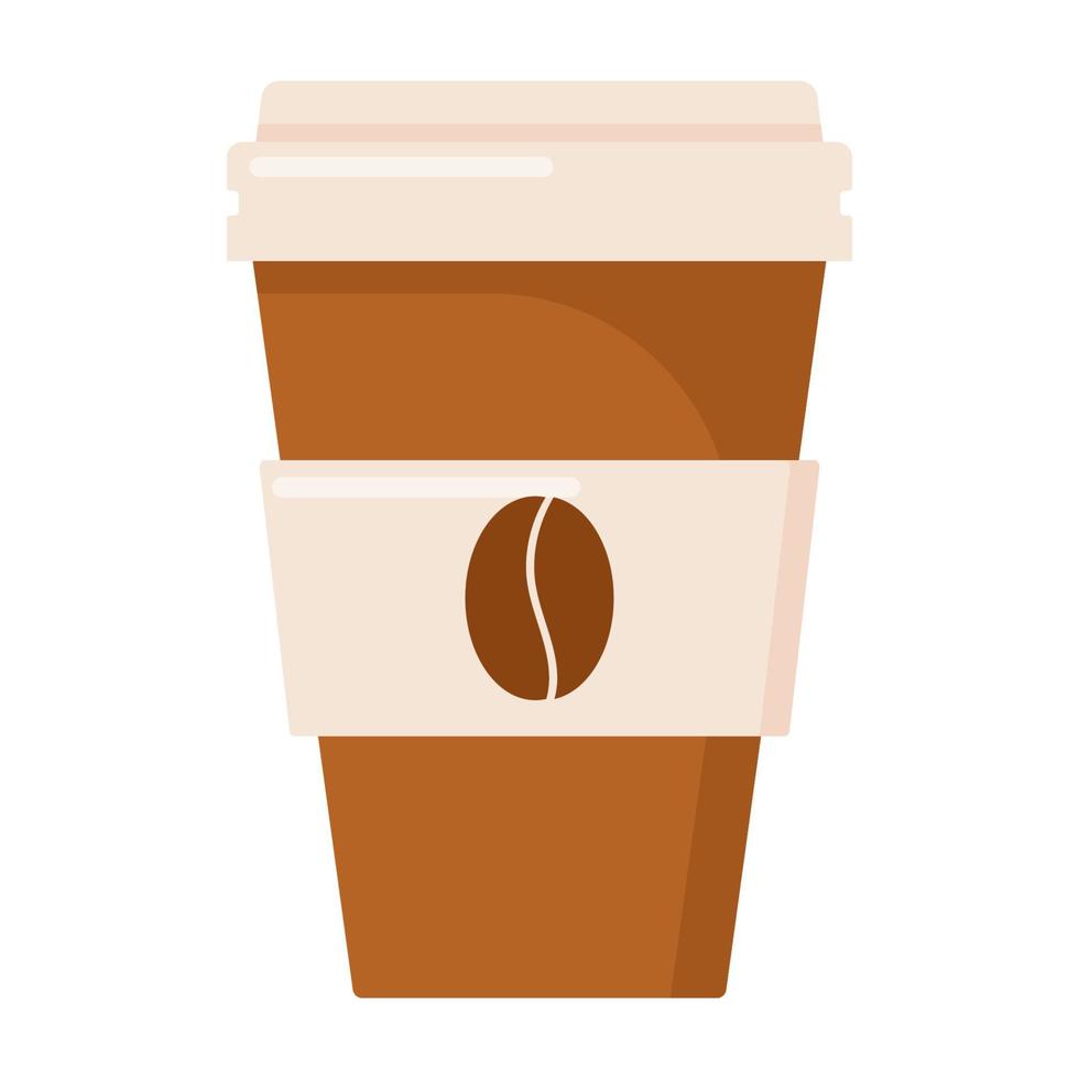 een kopje koffie met een label en een koffiekorrel in de vlakke stijl. vector