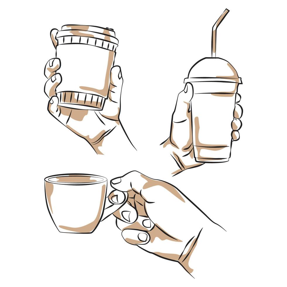 hand met koffie schets vector