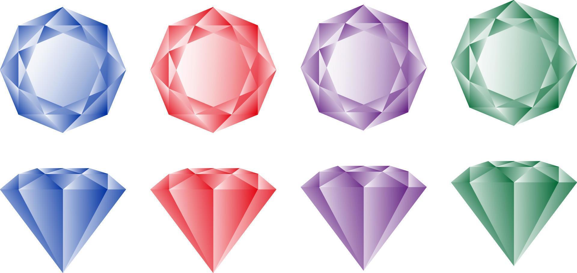 3D-diamant met twee zijhoeken in verschillende kleuren vector