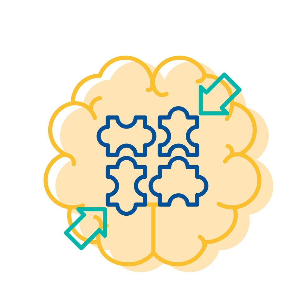 puzzelelementen verbonden via pictogram menselijk brein vector