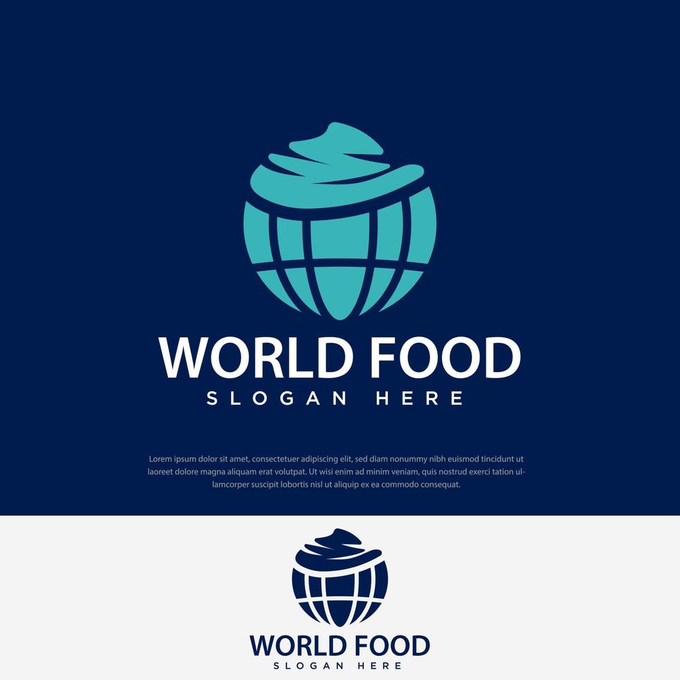 voedsellogo boven de onderkant van de wereldbol, symbool, pictogram, voedsel, wereld, illustratieontwerpsjabloon vector