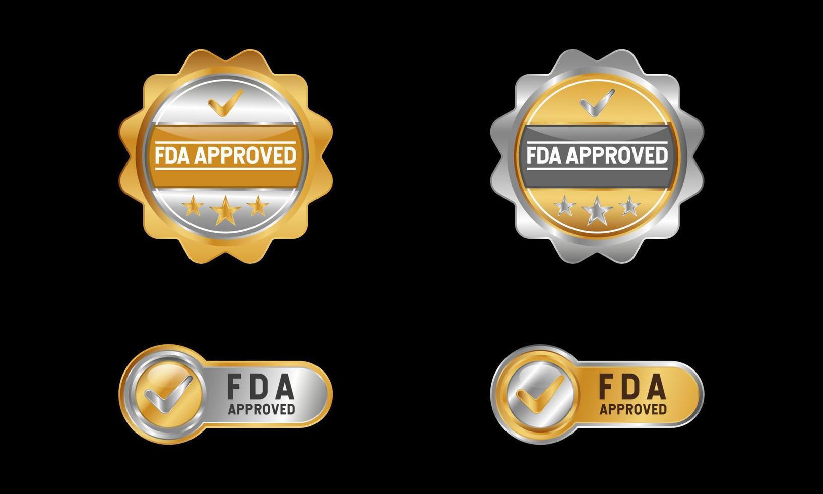 FDA-goedgekeurd etiket. met vinkje en sterpictogram. premium en luxe knopsjabloon vector
