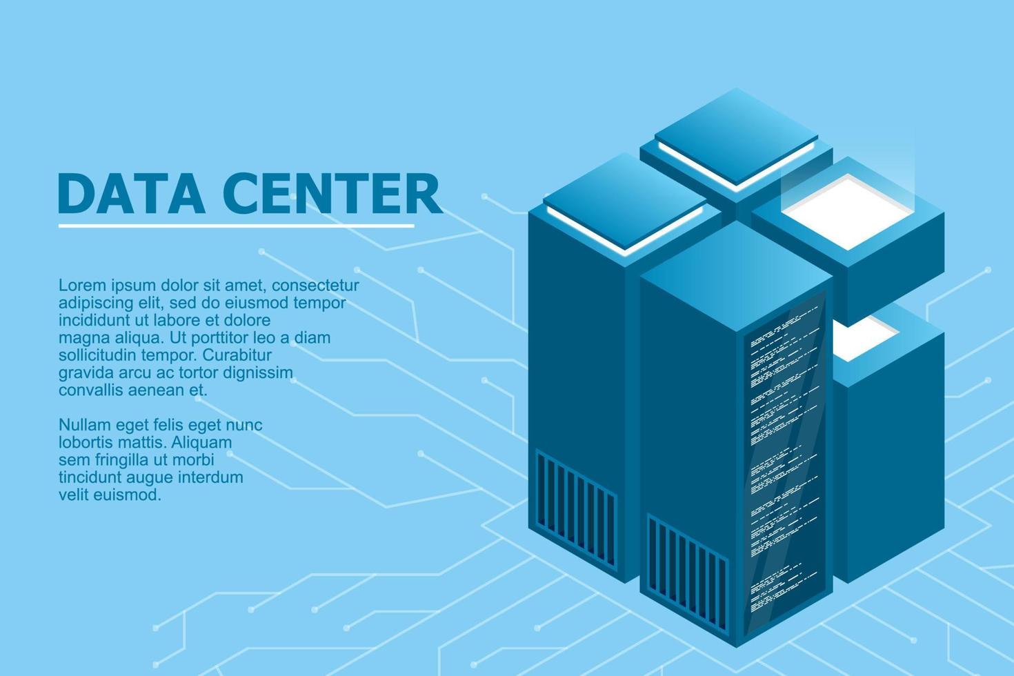 concept van big data verwerkingscentrum. isometrisch datacenter. isometrische servers vector ontwerp. datacentrum. hosting server of datacenter kamer concept. vector illustratie