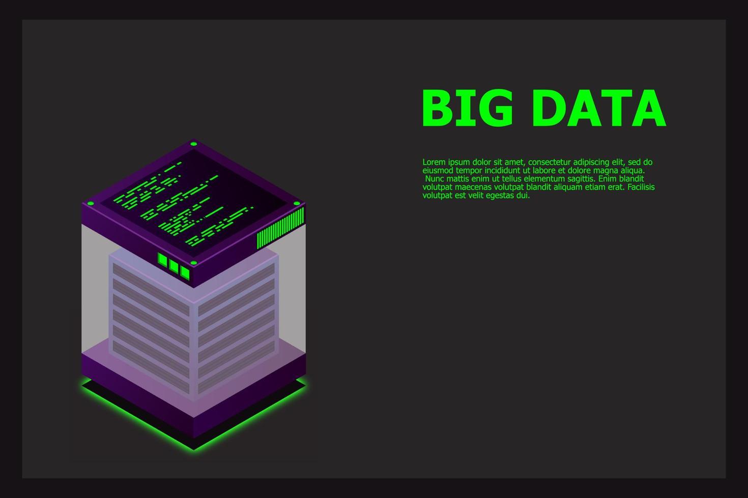 isometrische digitale technologie webbanner. big data machine learning-algoritmen. analyse en informatie. big data toegang opslag distributie informatiebeheer en analyse. vector illustratie