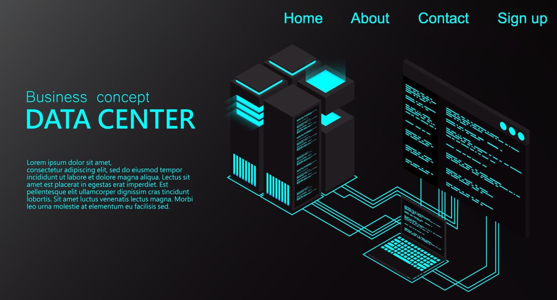 isometrisch datacenter. 3d isometrisch concept groot datacentrum met server. creatieve vectorillustratie van server rack kamer. high-tech vectorillustratie. vector