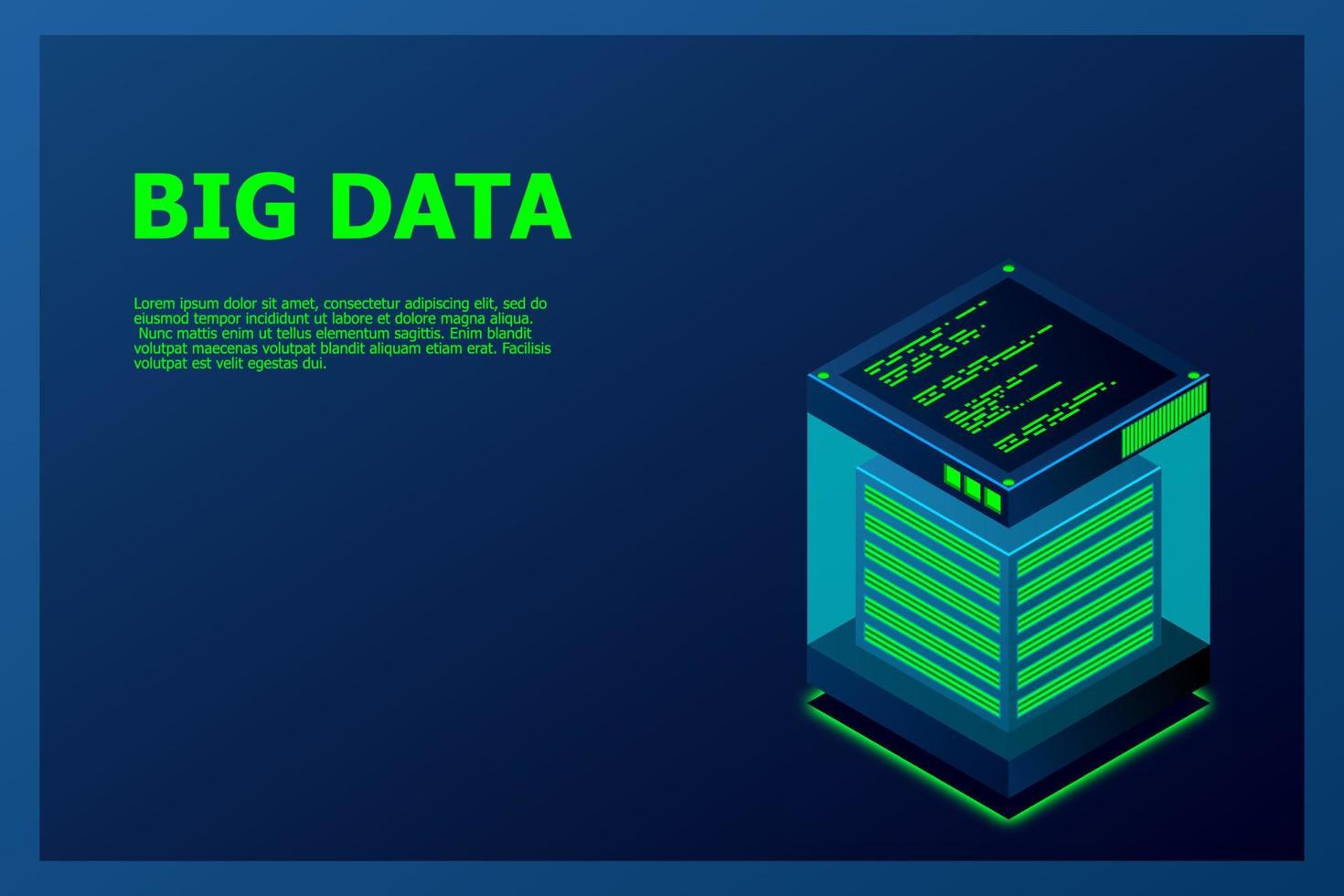 isometrische digitale technologie webbanner. big data machine learning-algoritmen. analyse en informatie. big data toegang opslag distributie informatiebeheer en analyse. vector illustratie