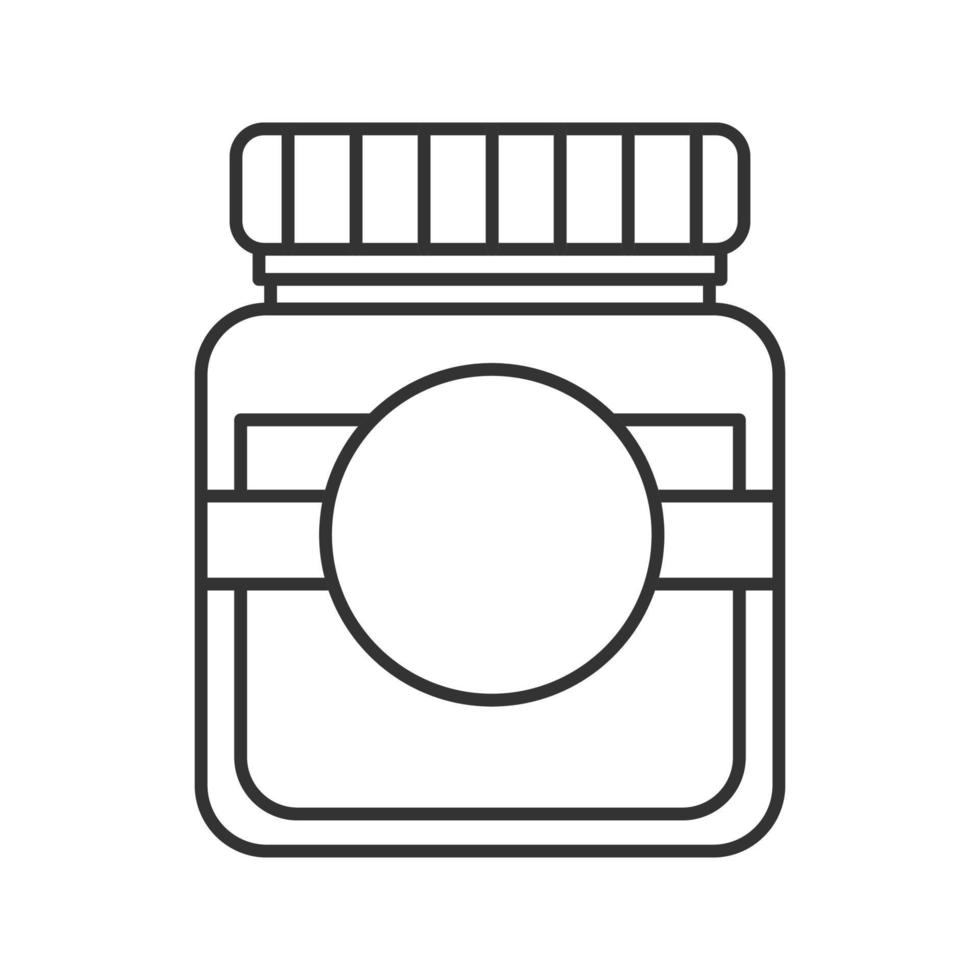 glazen pot met leeg label lineair pictogram. dunne lijn illustratie. contour symbool. vector geïsoleerde overzichtstekening