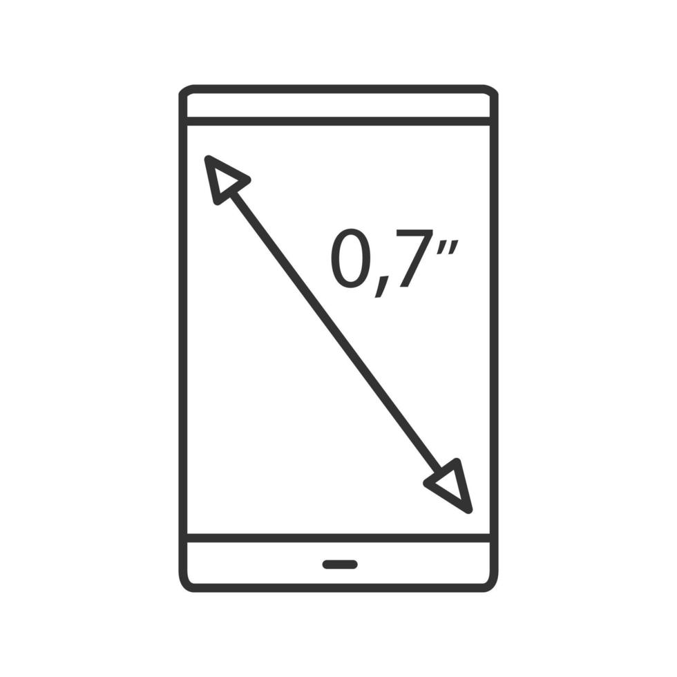 smartphone schermgrootte lineaire pictogram. dunne lijn illustratie. diagonaal inch-formaat weergeven. contour symbool. vector geïsoleerde overzichtstekening