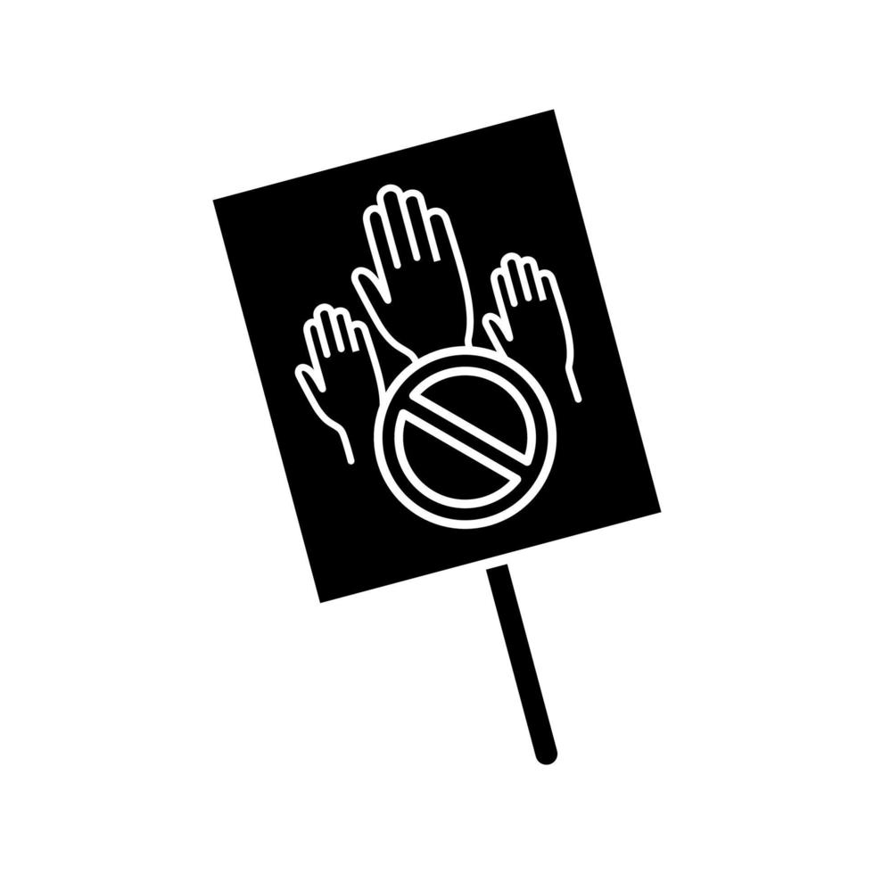 protest banner glyph pictogram. protest stem. onthouding. tegen stemmen. politieke of sociale beweging. politiek gedrag. silhouet symbool. negatieve ruimte. vector geïsoleerde illustratie