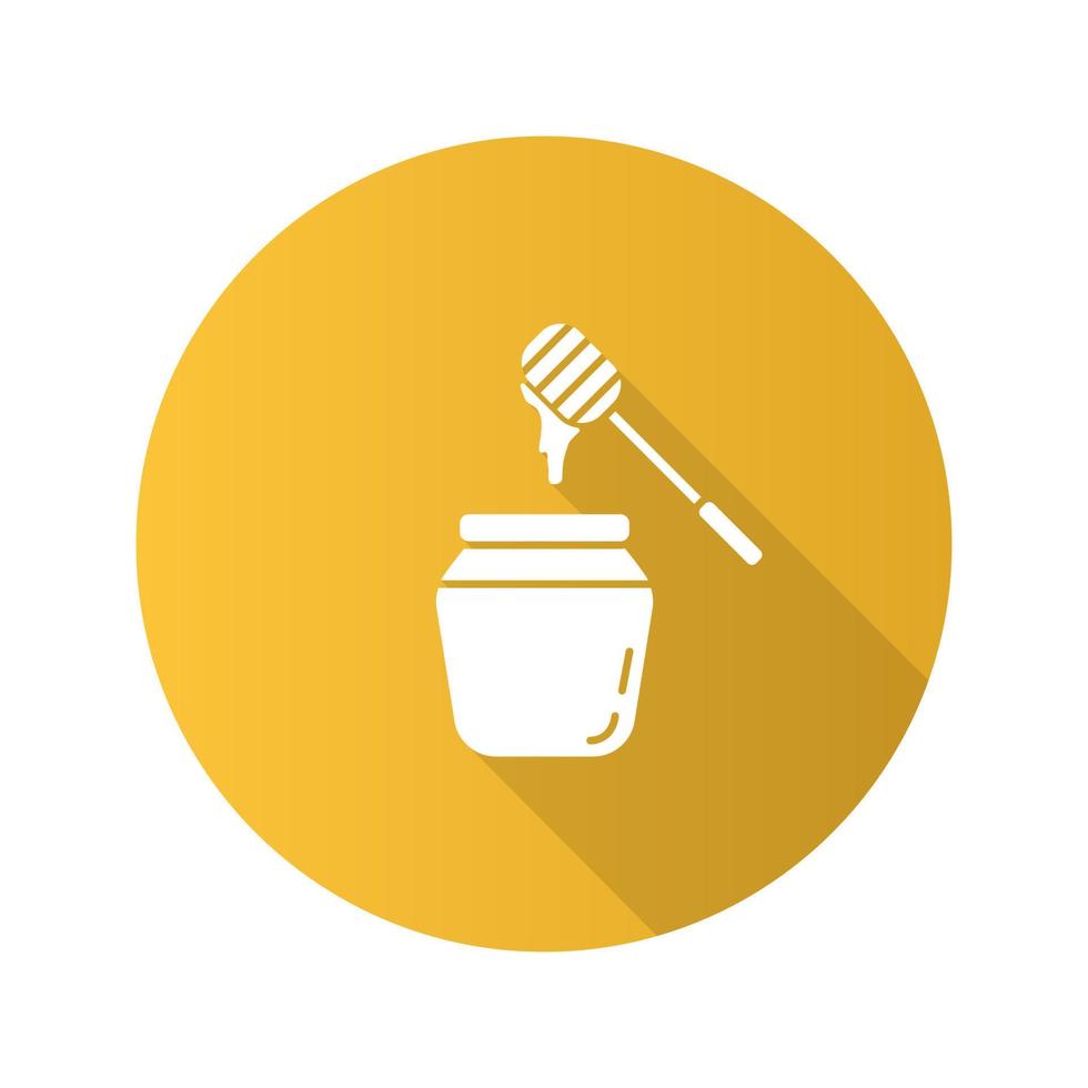 honingpot met dipper platte ontwerp lange schaduw glyph pictogram. vector silhouet illustratie