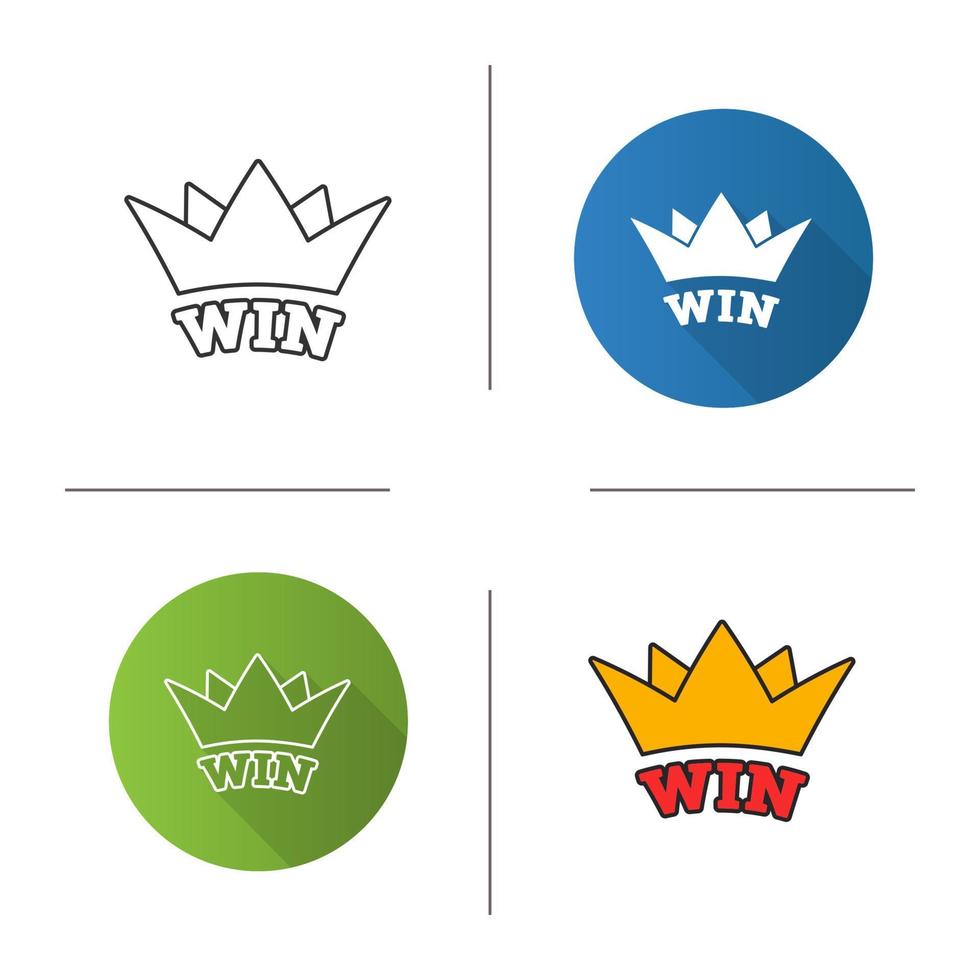 win icoon. plat ontwerp, lineaire en kleurstijlen. kroon. jackpot. geïsoleerde vectorillustraties vector