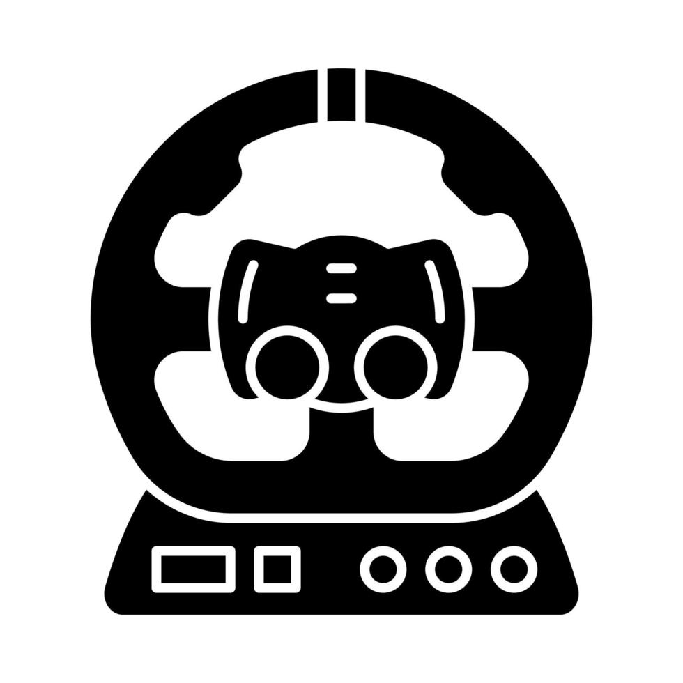 glyph-pictogram voor gamingaccessoires. pc-stuur. esports-apparaat. gadget voor rijsimulatiespel. racen. silhouet symbool. negatieve ruimte. vector geïsoleerde illustratie