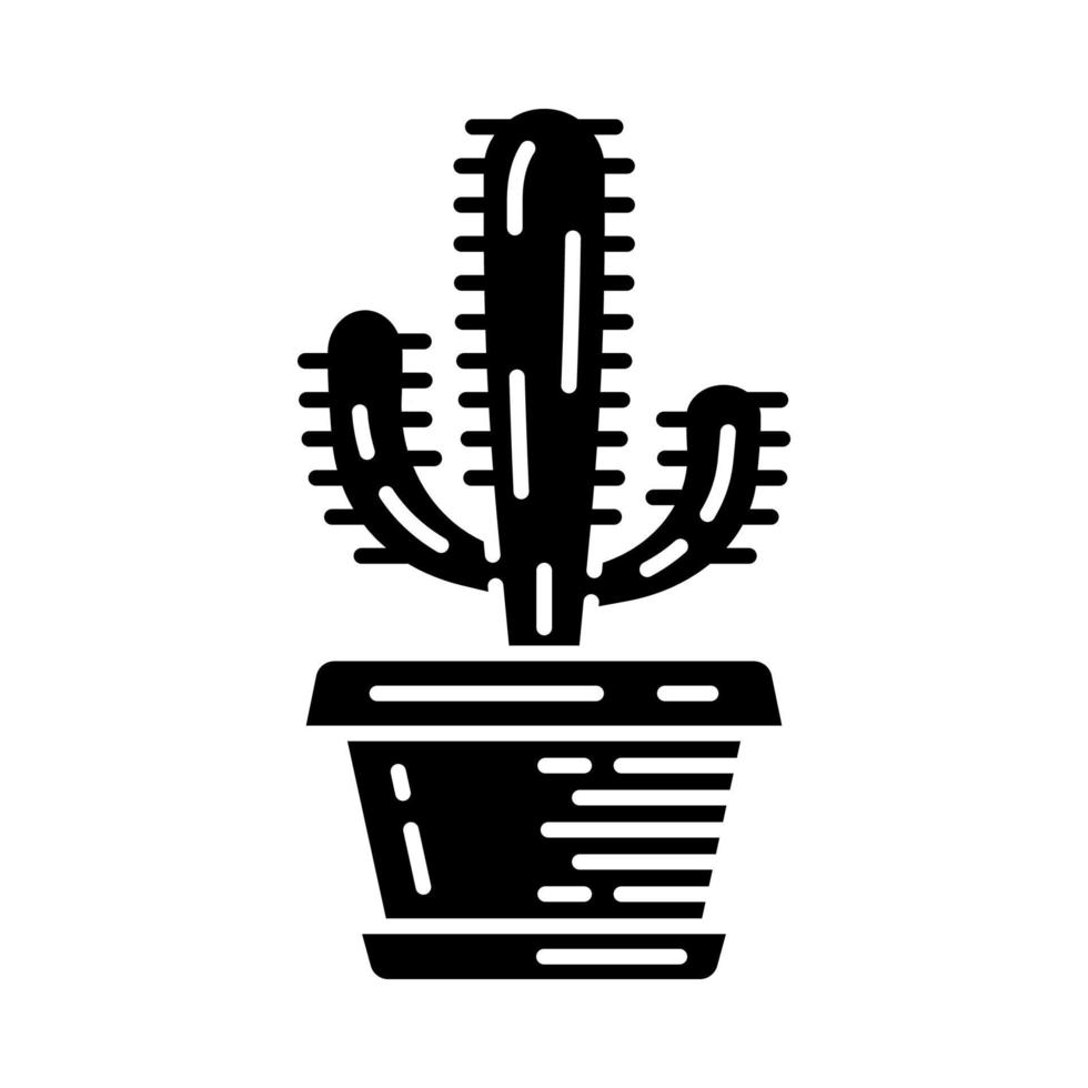 Mexicaanse gigantische cactus in pot glyph icoon. karton. olifant cactus. huis- en tuinplant. silhouet symbool. negatieve ruimte. vector geïsoleerde illustratie