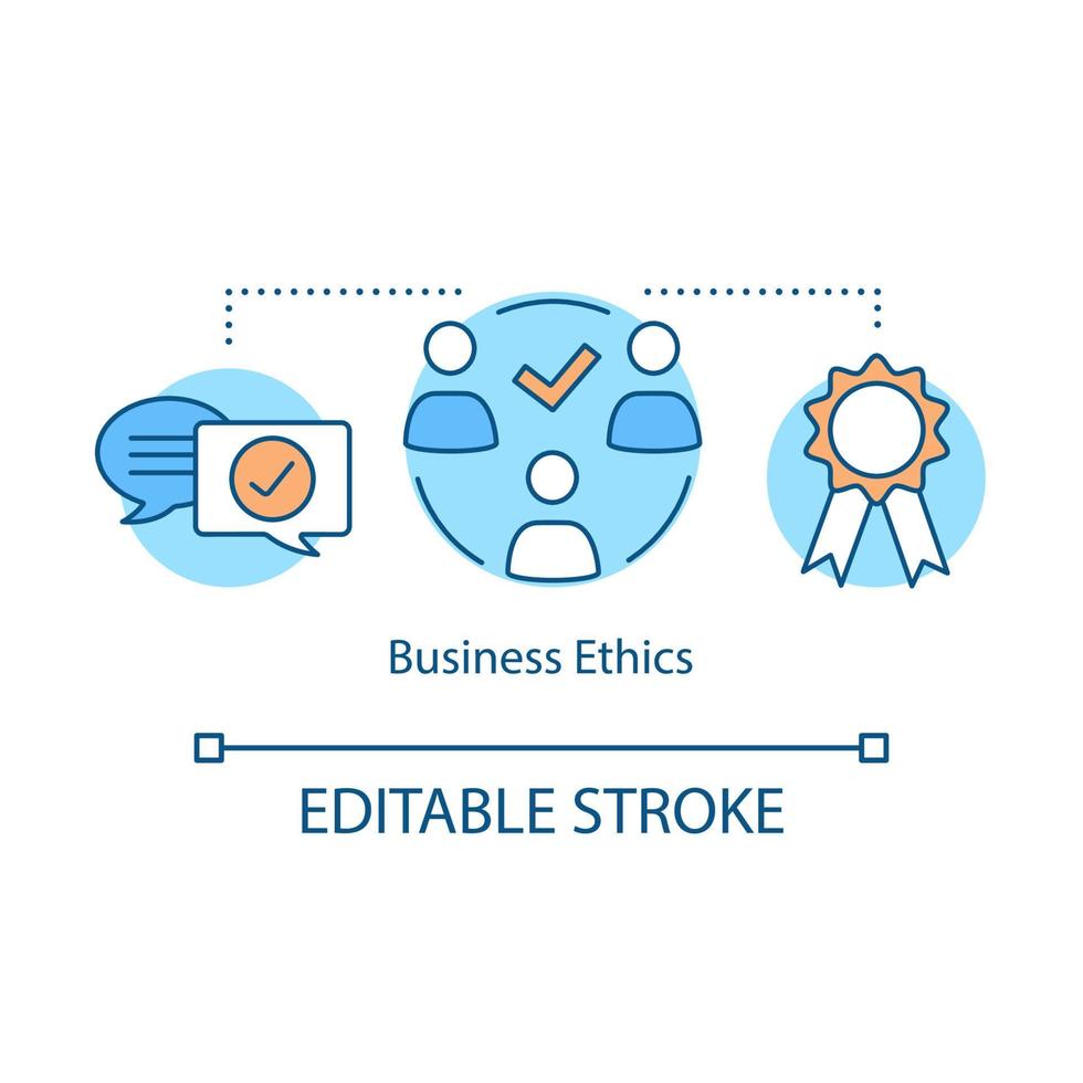 zakelijke ethiek concept icoon. bedrijfsbeleid idee dunne lijn illustratie. samen werken. leiderschap, partnerschap. besluitvorming. probleemoplossing. vector geïsoleerde overzichtstekening. bewerkbare streek