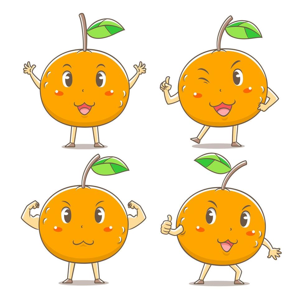 set van schattige cartoon sinaasappelen in verschillende poses. vector